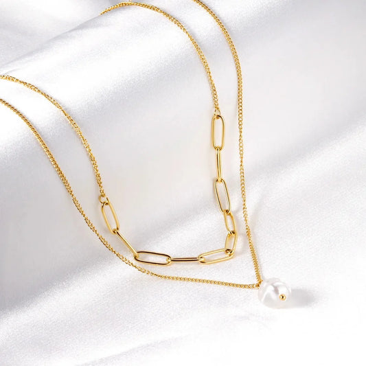Pearl Harmony – Gold Double Layered Pearl Necklace