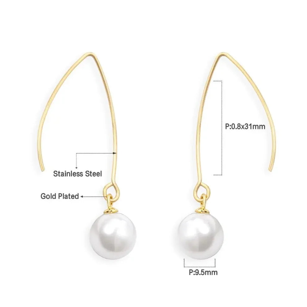 Pearl Hook Drop Earrings – Gold
