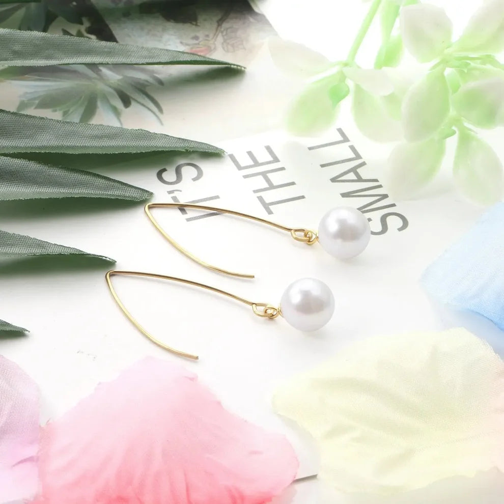 Pearl Hook Drop Earrings – Gold