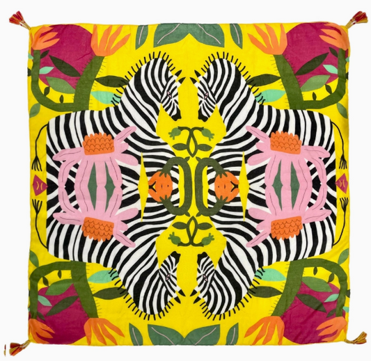 Bright Zebra Jungle Print Square Scarf – Cotton Viscose | Beach Wrap, Kaftan & Shawl