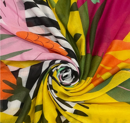 Bright Zebra Jungle Print Square Scarf – Cotton Viscose | Beach Wrap, Kaftan & Shawl