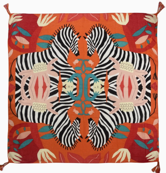 Bright Zebra Jungle Print Square Scarf – Cotton Viscose | Beach Wrap, Kaftan & Shawl