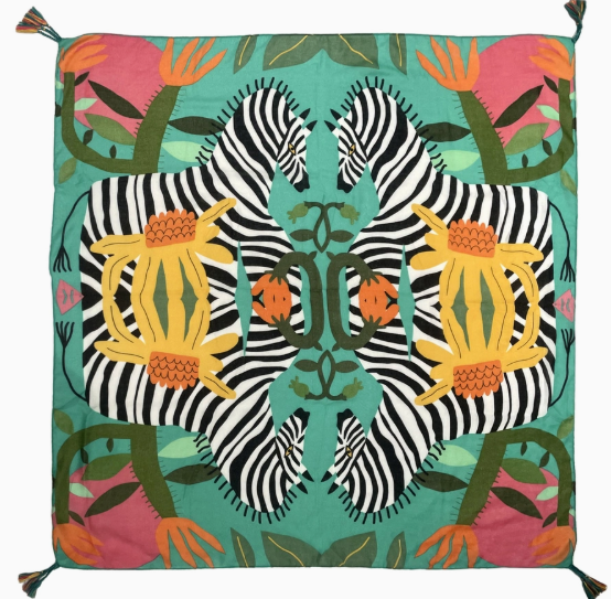 Bright Zebra Jungle Print Square Scarf – Cotton Viscose | Beach Wrap, Kaftan & Shawl