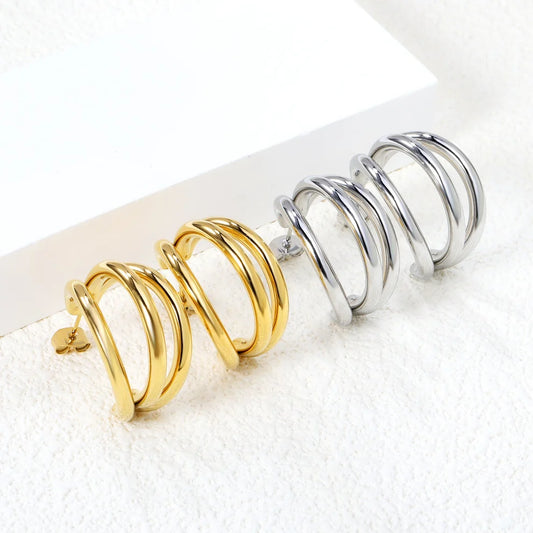 Sculpted Triple C-Hoop Statement Earrings