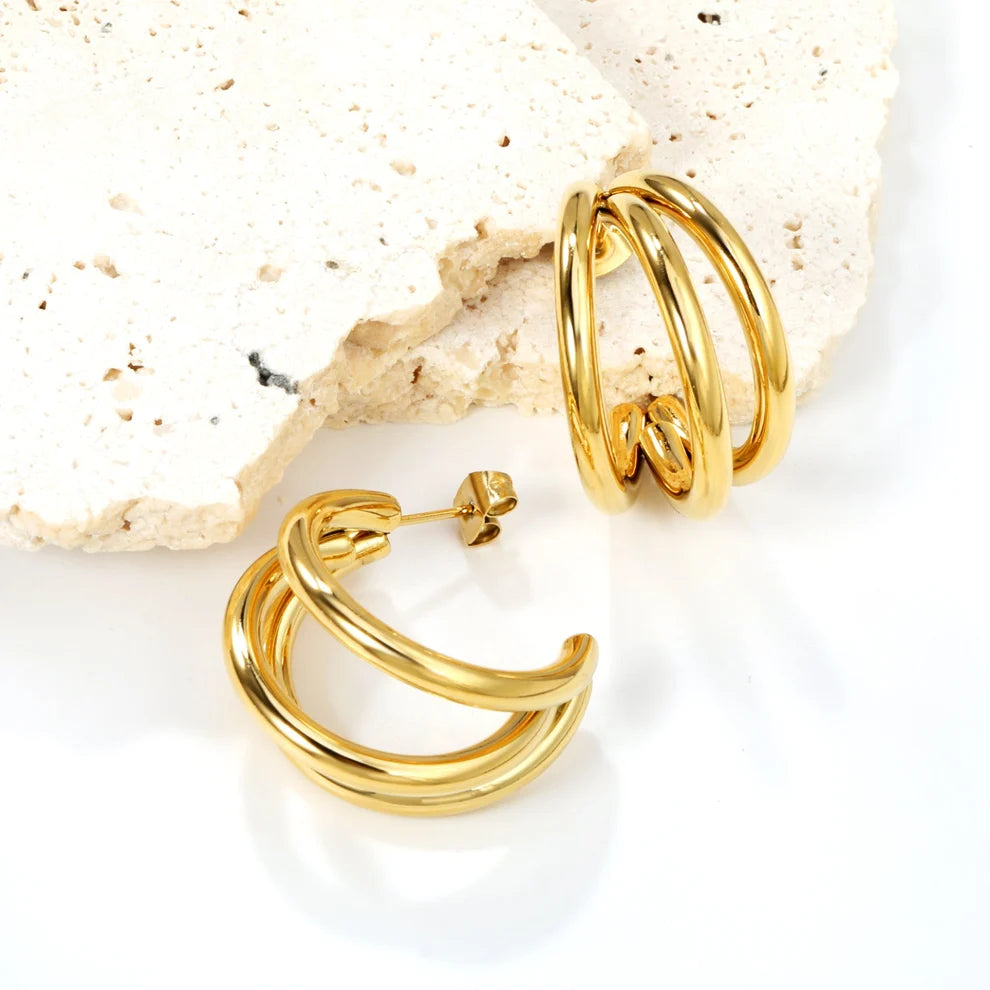 Sculpted Triple C-Hoop Statement Earrings
