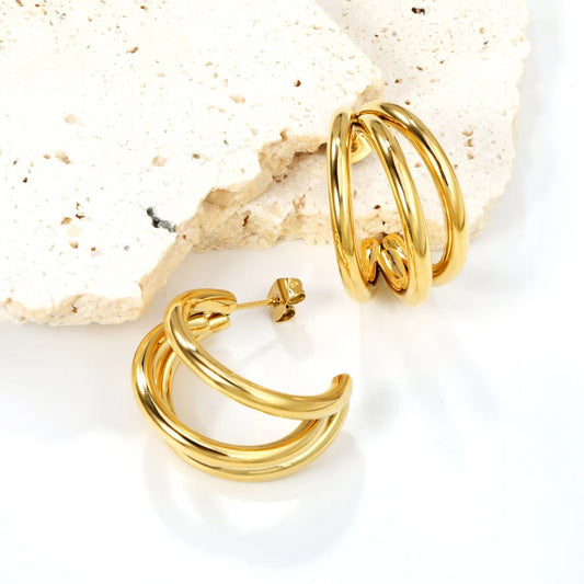 Sculpted Triple C-Hoop Statement Earrings