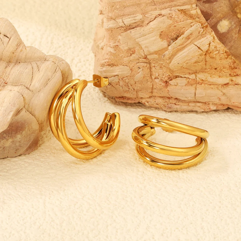 Sculpted Triple C-Hoop Statement Earrings