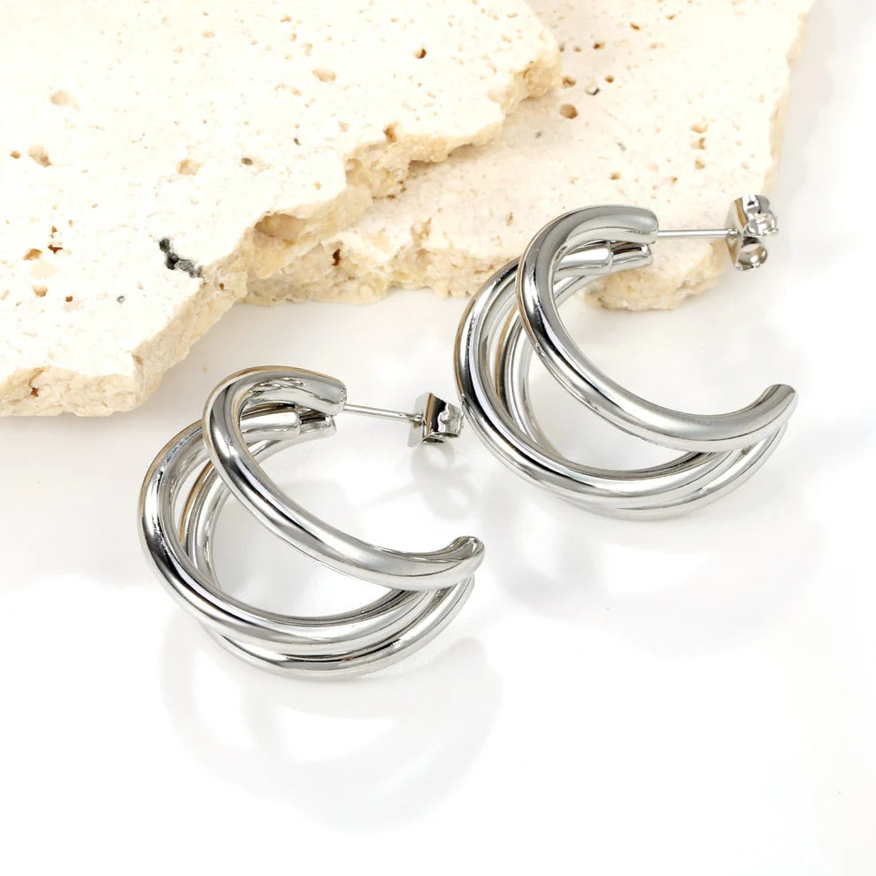 Sculpted Triple C-Hoop Statement Earrings