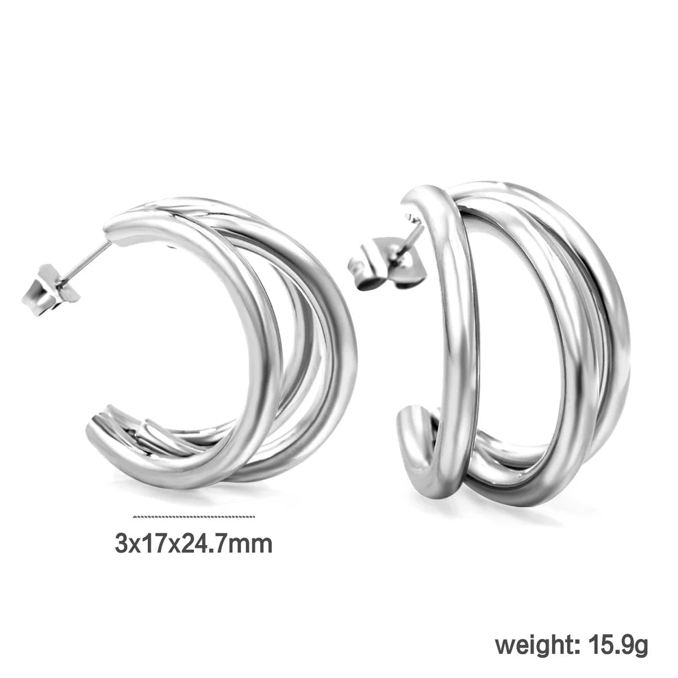 Sculpted Triple C-Hoop Statement Earrings