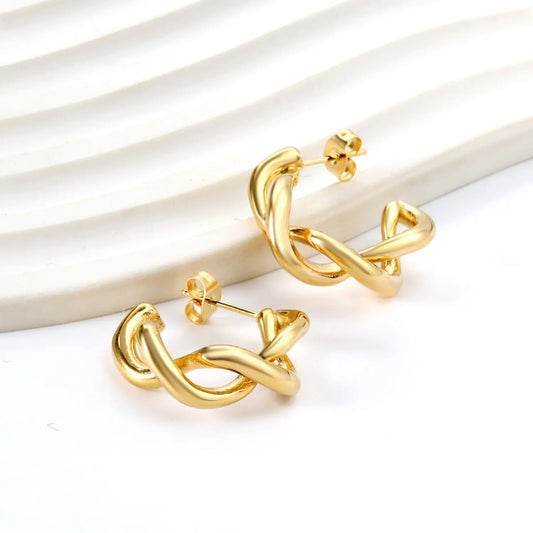 Sculptural Twisted Open Hoop Earrings – Gold