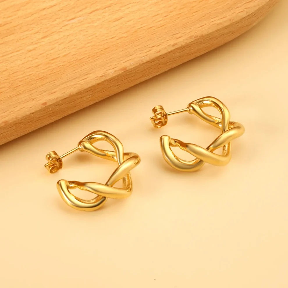 Sculptural Twisted Open Hoop Earrings – Gold
