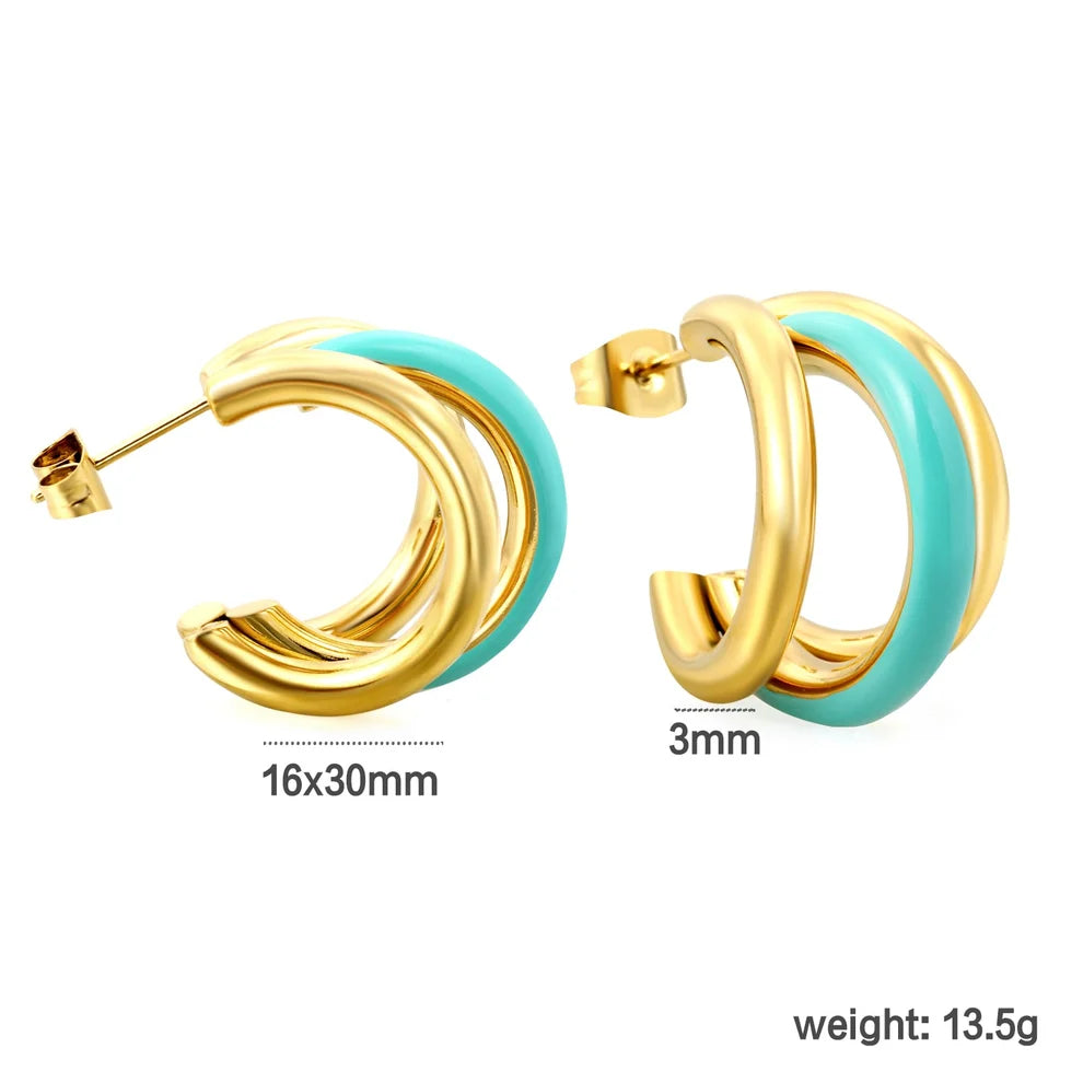 Solstice Curve – Triple Hoop Drop Earrings