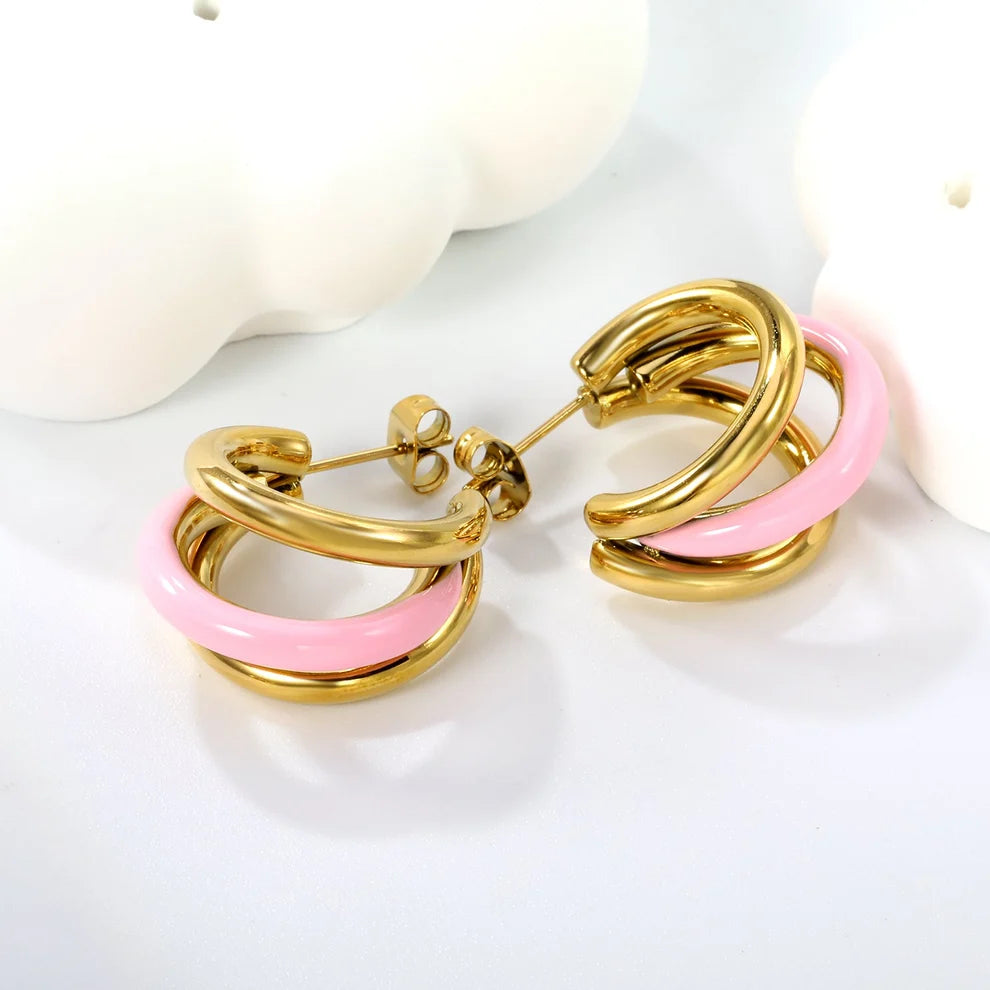 Solstice Curve – Triple Hoop Drop Earrings
