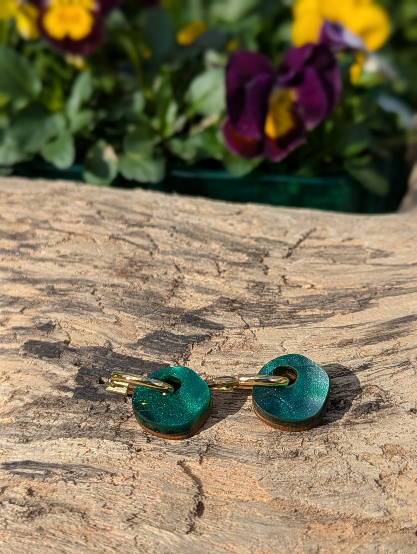 Teal Surround Hoop Earrings – Handmade Gold Plated Colourful Statement Hoops