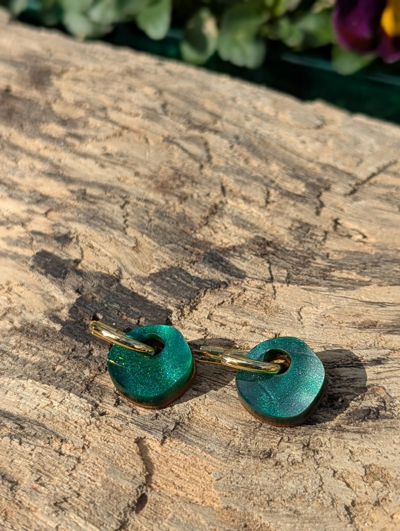 Teal Surround Hoop Earrings – Handmade Gold Plated Colourful Statement Hoops