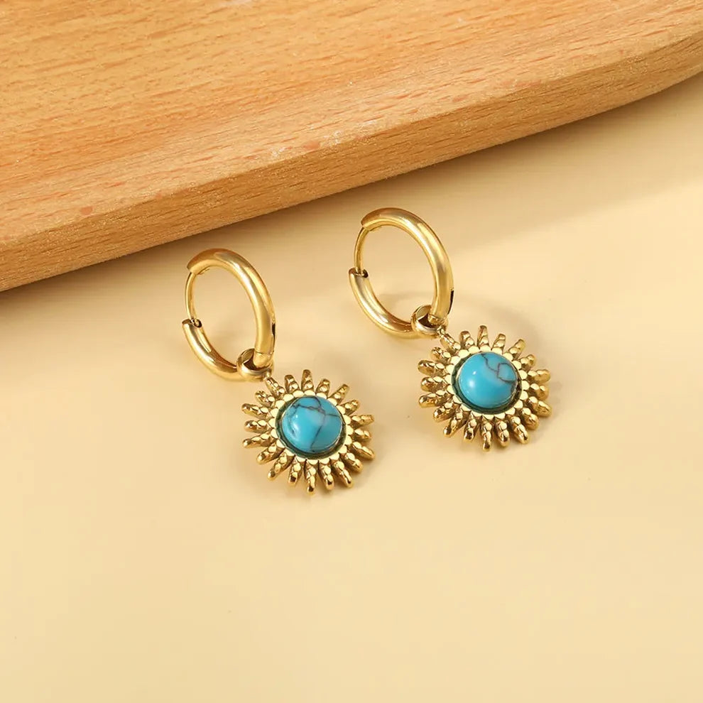 Turquoise Sunburst Huggie Hoop Earrings