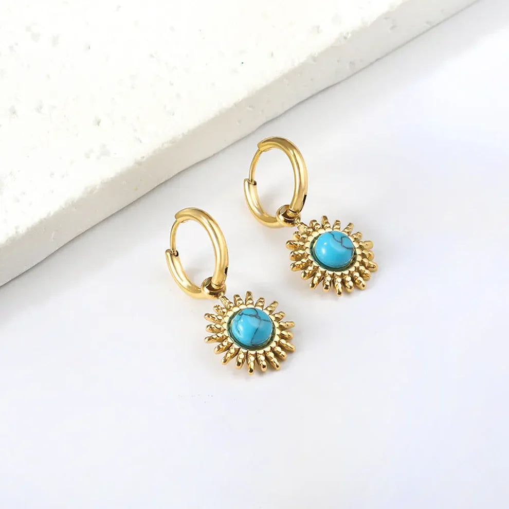 Turquoise Sunburst Huggie Hoop Earrings