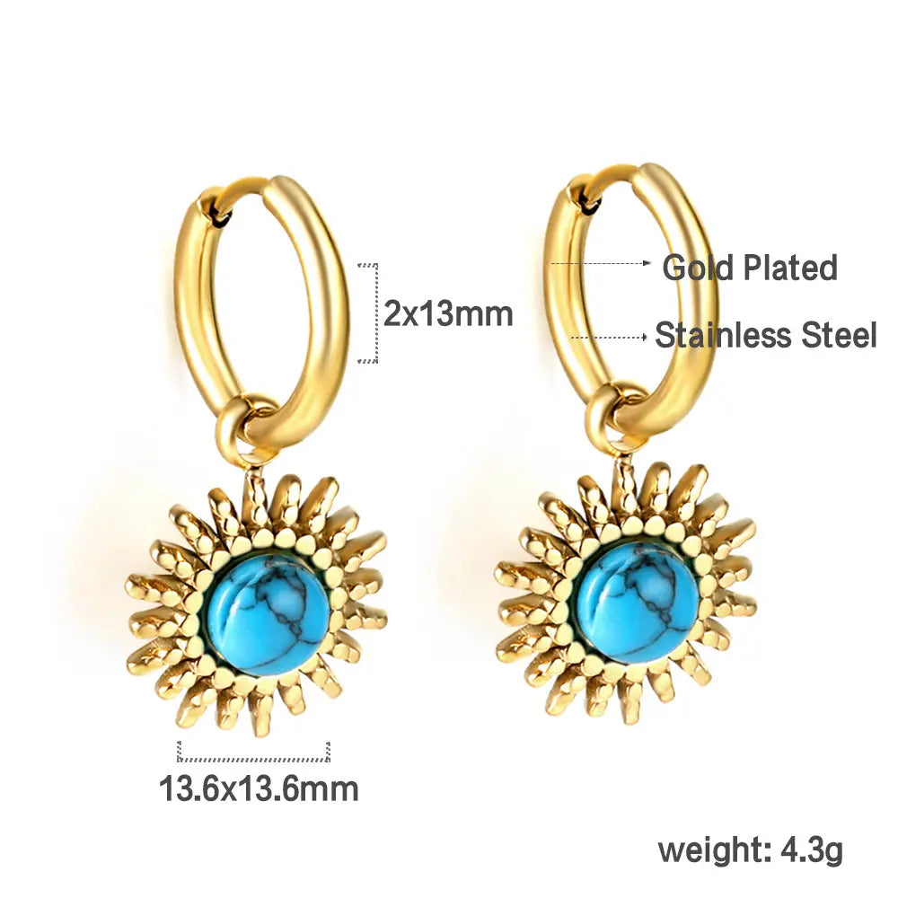 Turquoise Sunburst Huggie Hoop Earrings