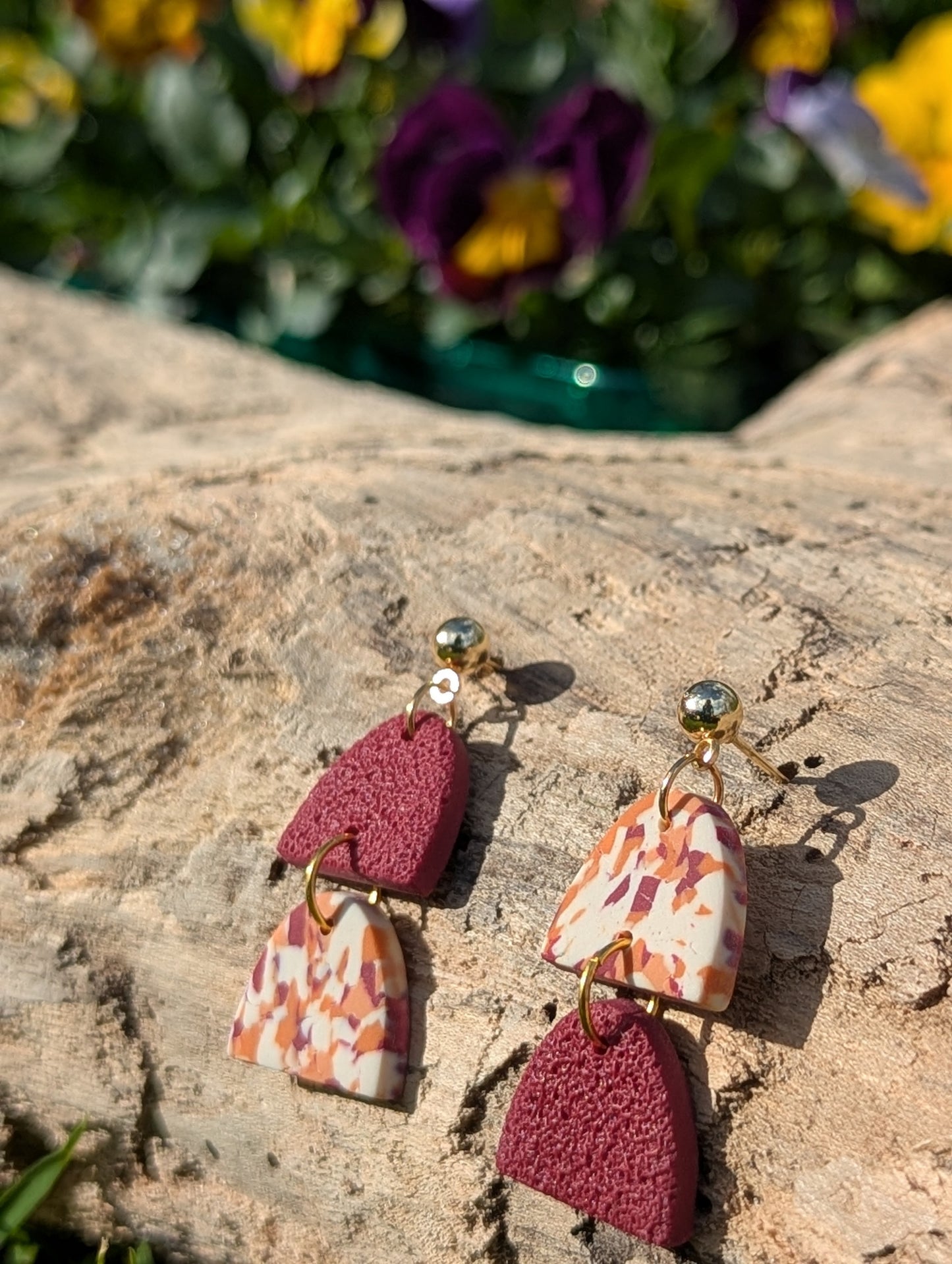 Two by Two Polymer Clay Earrings – Berry, Pumpkin & Peach Handmade Statement Earrings