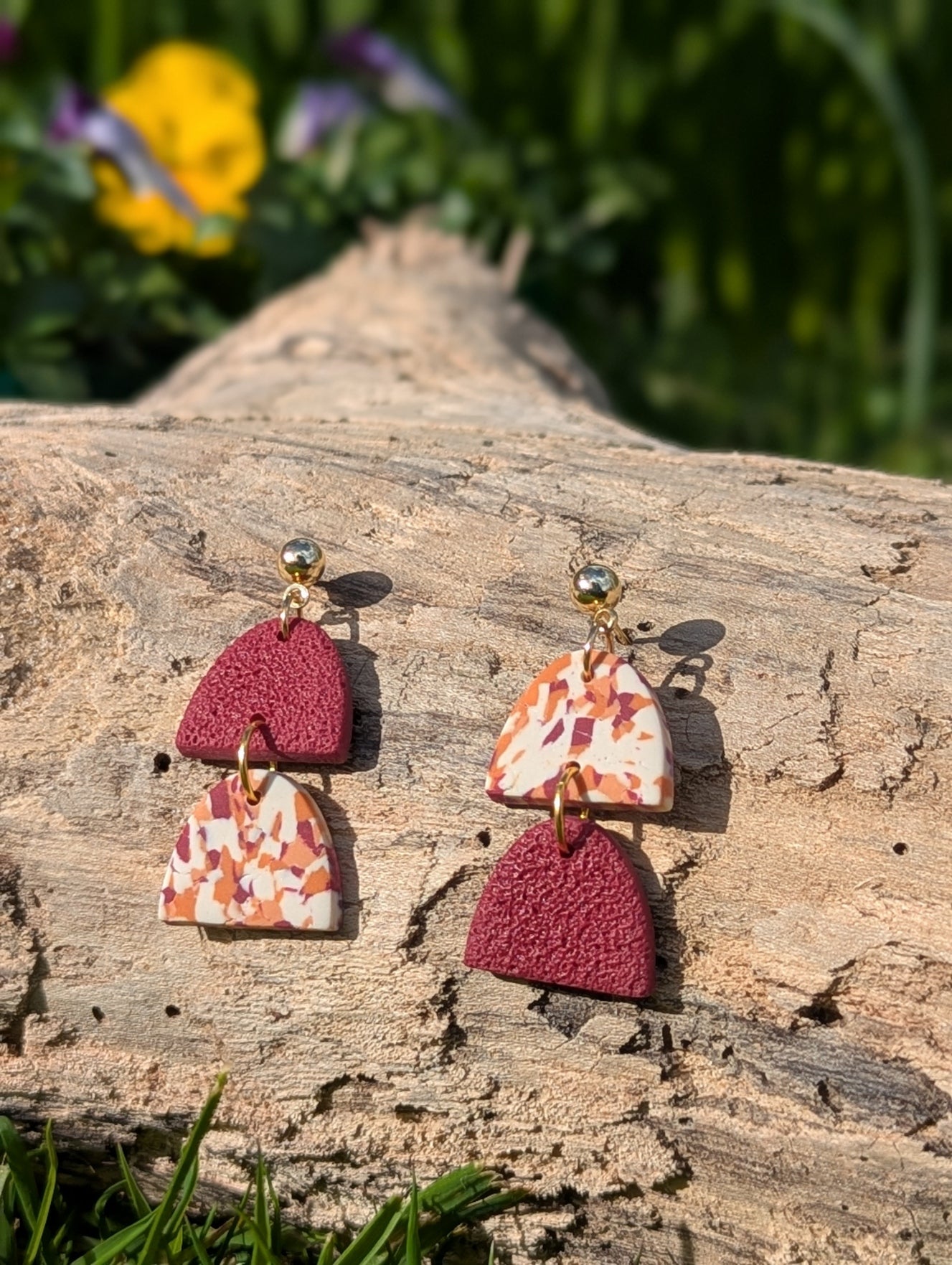Two by Two Polymer Clay Earrings – Berry, Pumpkin & Peach Handmade Statement Earrings