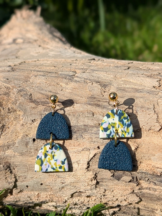 Two by Two Earrings in Teal Lilac and Chartreuse Two by Two Polymer Clay Earrings – Teal, Lilac & Chartreuse Handmade Statement Earrings