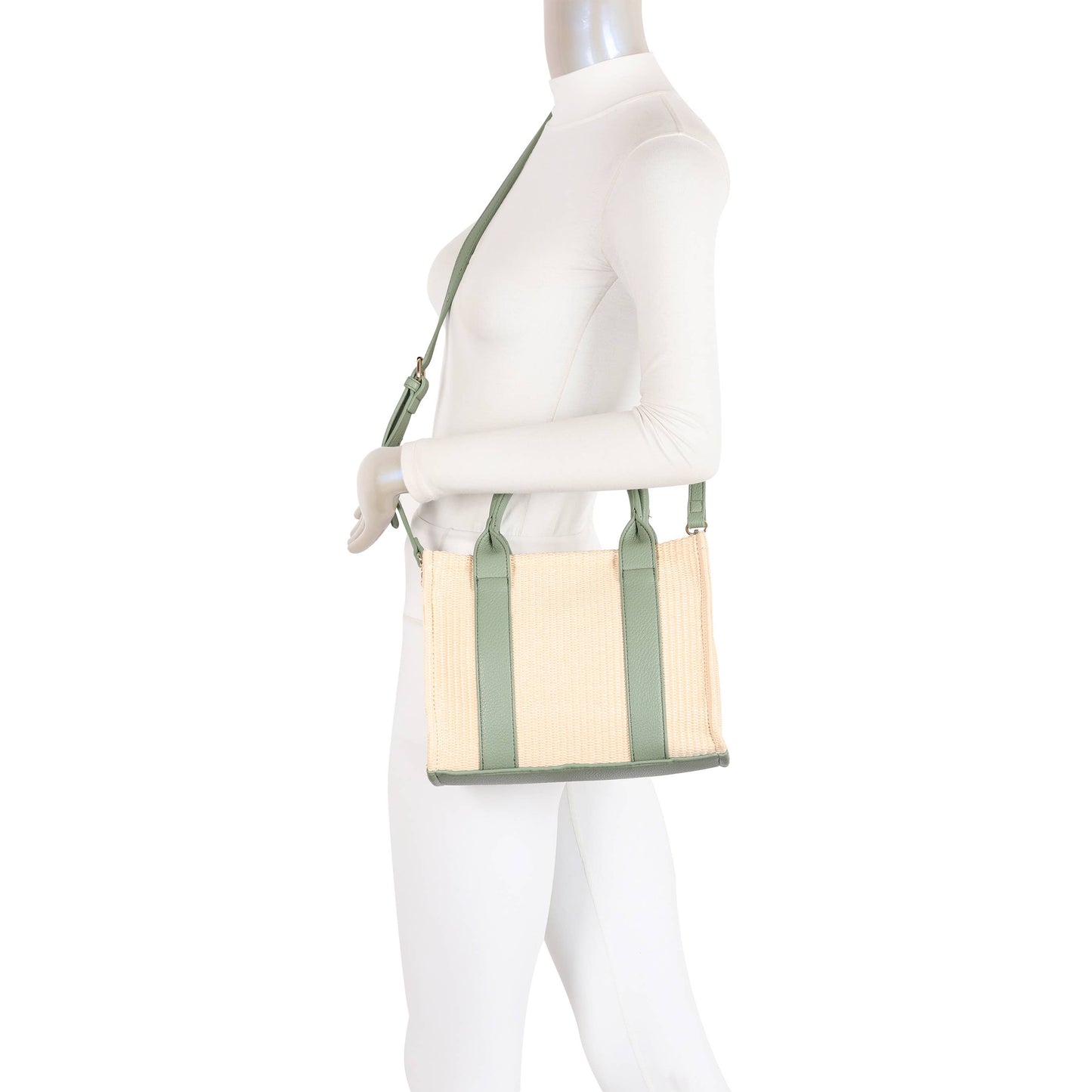 Green Straw Tote Bag | Summer Beach Shoulder Bag with Crossbody Strap