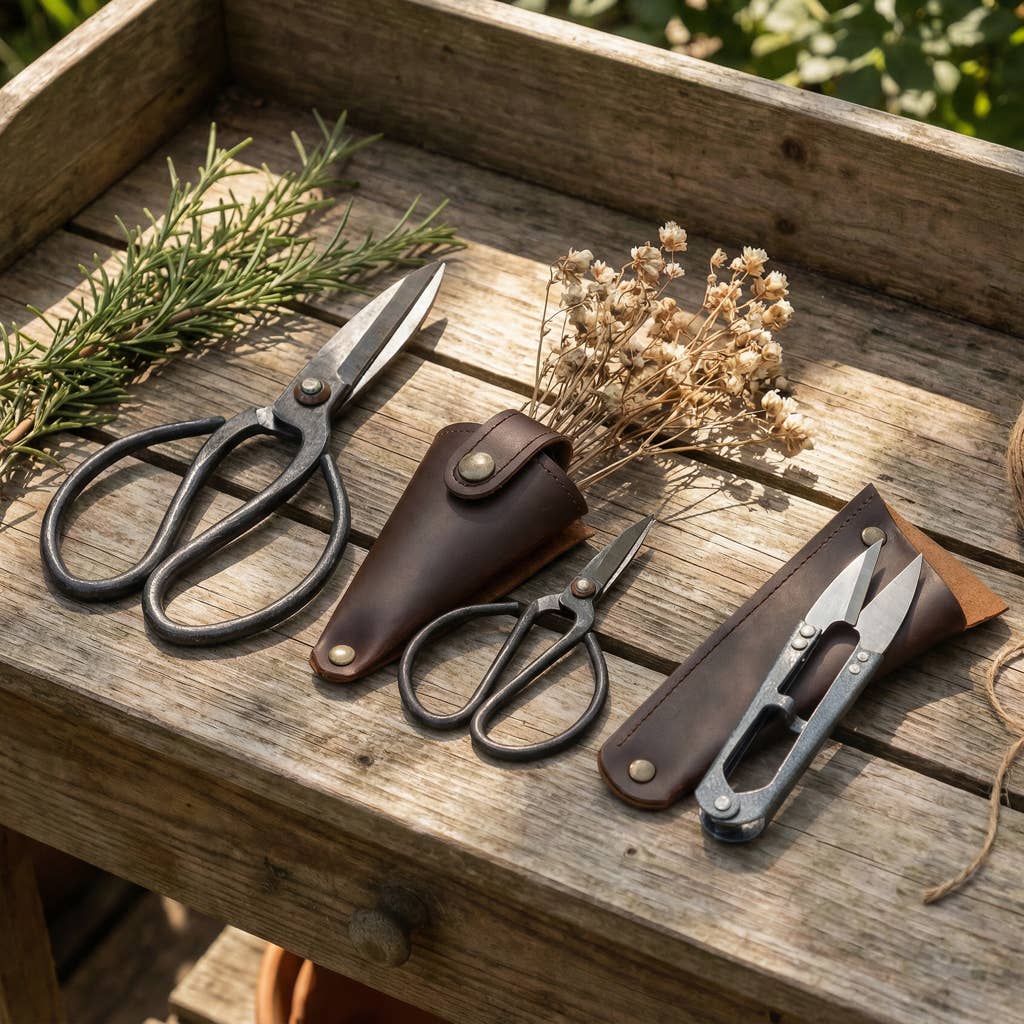 Large Garden Scissors with Vegan Leather Pouch