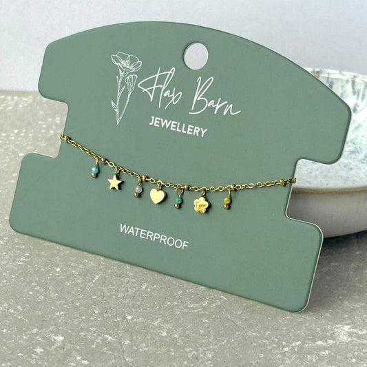 Green Bead Charm Bracelet
