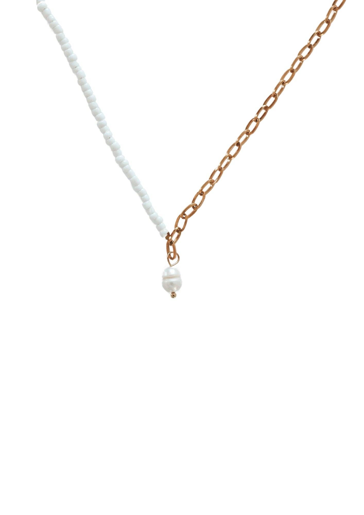 Green Freshwater Pearl Seed Bead Necklace | 18k Gold Plated Stainless Steel