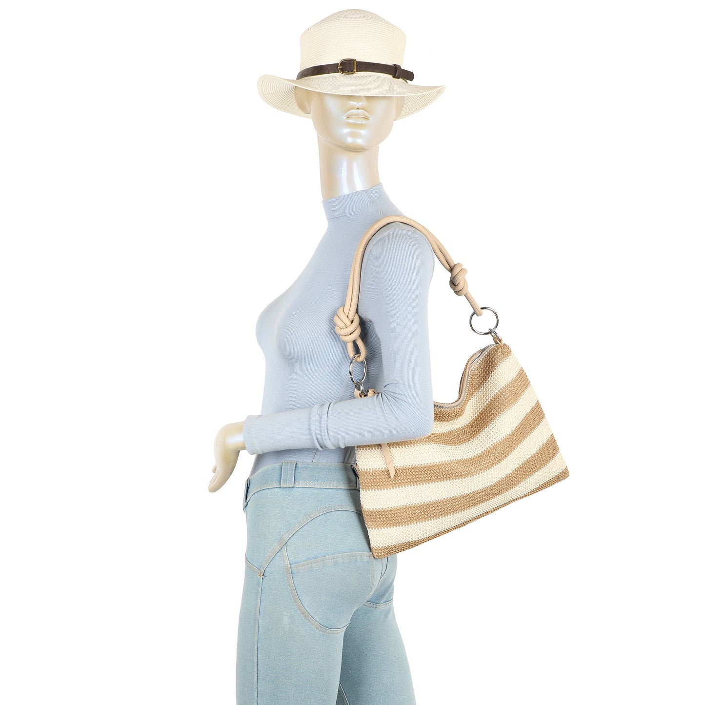 Light Rainbow Straw Stripe Shoulder Bag | Woven Crossbody & Shoulder Handbag