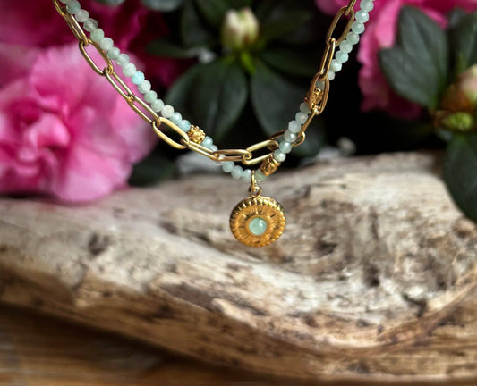 18ct Gold Plated Green Aventurine Bracelet | Waterproof Gemstone Bracelet