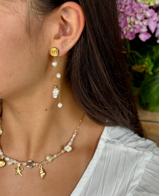 18ct Gold Plated Pearl Shell Dangle Earrings  