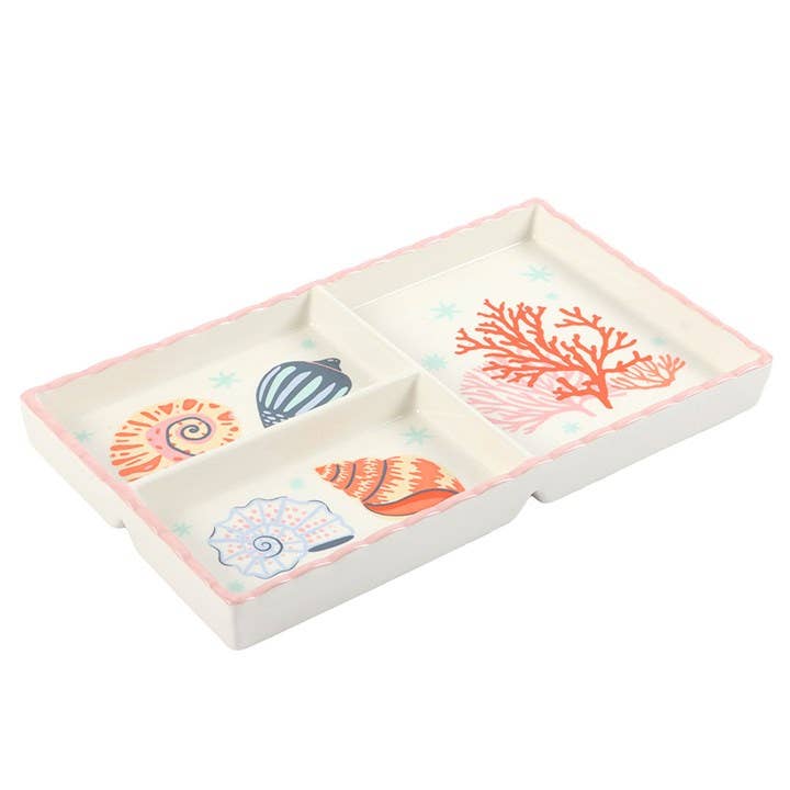 Pastel Shell & Coral Coastal Trinket Tray | Ceramic Jewellery Organiser