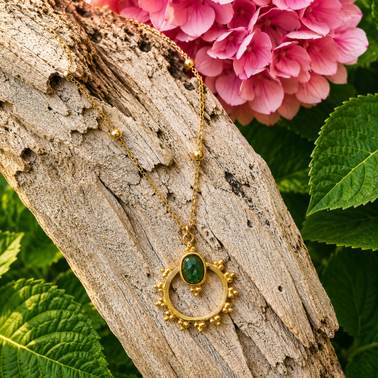 18ct Gold-Plated African Jade Sunburst Necklace