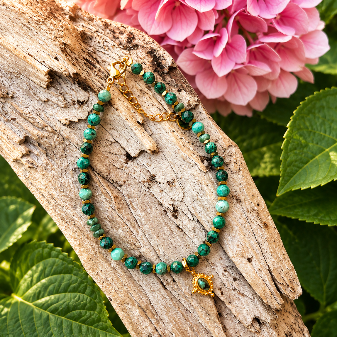 18ct Gold Plated African Turquoise Beaded Bracelet