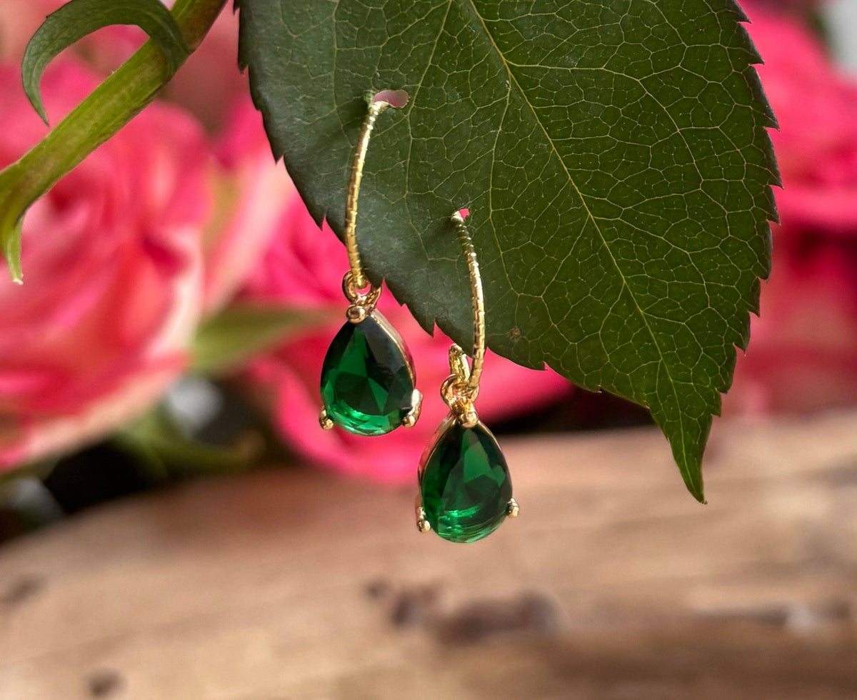Emerald Green Faceted Glass Drop Earrings