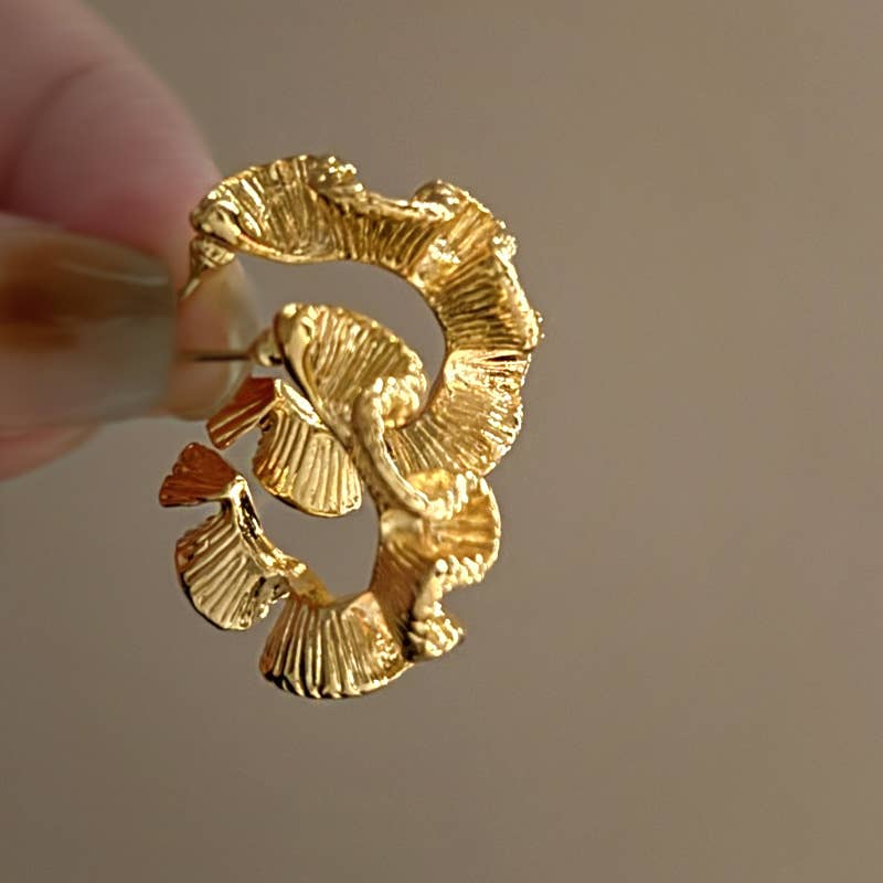 Gold Swirl Statement Earrings | Sculptural Leaf Drop Earrings