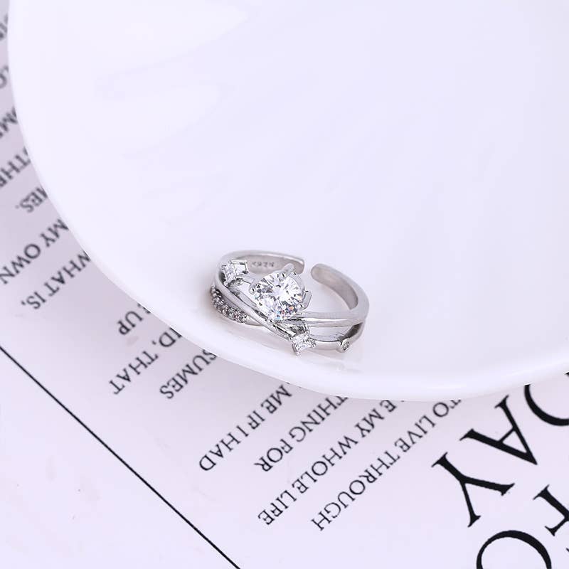 Gold Cosmic Crystal Open Ring | Adjustable Sterling Silver Ring