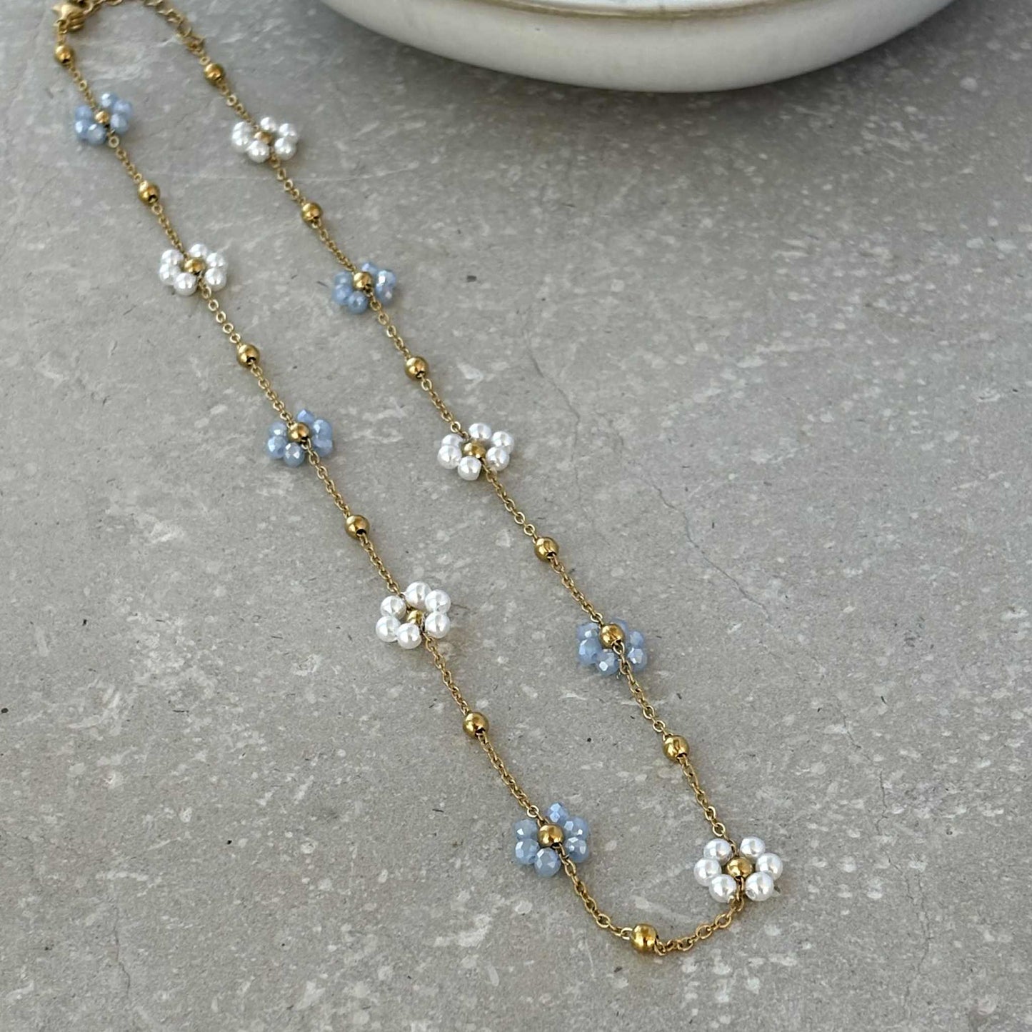 Light Blue Daisy Beaded Necklace | Waterproof Gold Jewellery - Ivy and Sol