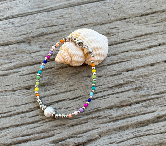 18ct Gold Plated Pearl & Miyuki Rainbow Bracelet (Gold or SIlver)