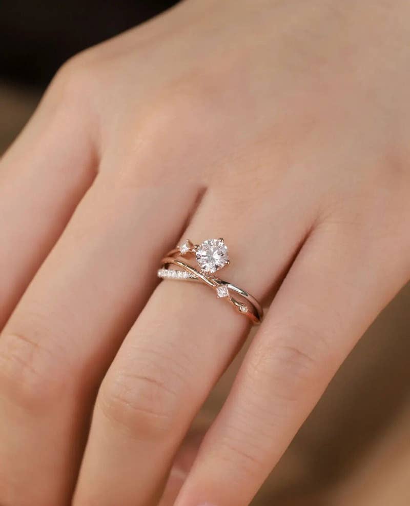 Gold Cosmic Crystal Open Ring | Adjustable Sterling Silver Ring