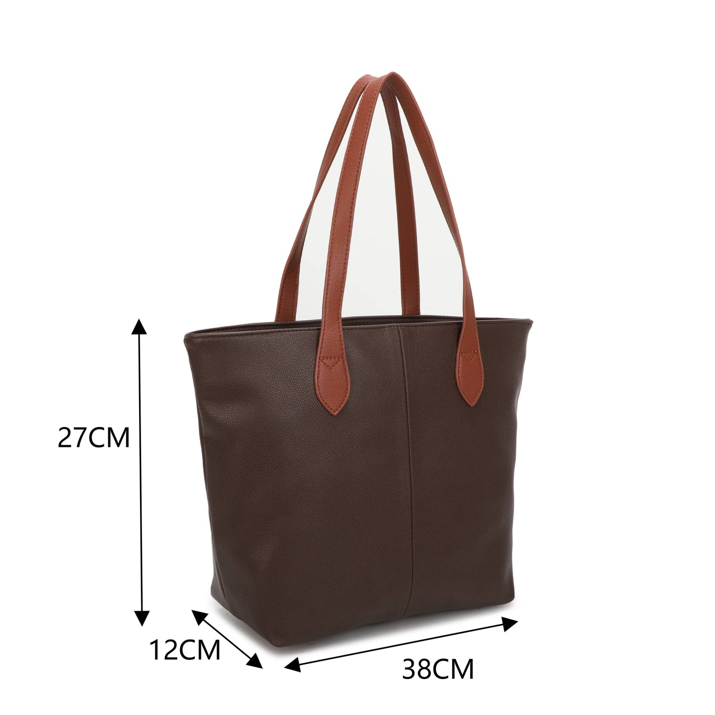 Brown Two-Tone Tote Bag | Large Everyday Shoulder Bag with Zip Closure