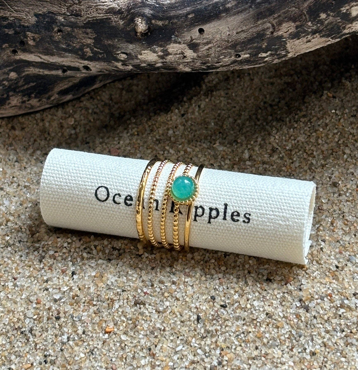 18ct Gold-Plated Amazonite Multi-Band Adjustable Ring