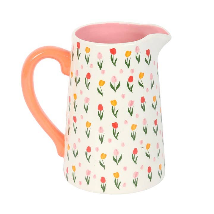 Tulip Print Ceramic Flower Jug Vase | Floral Decorative Vase