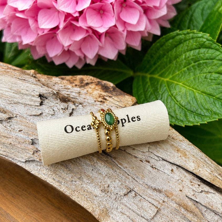 18ct Gold-Plated Green Agate Triple Band Ring