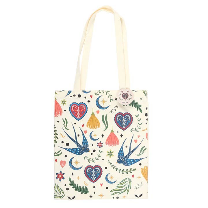 Midnight Bloom Floral Tote Bag | Folk Art Shopper & Everyday Bag