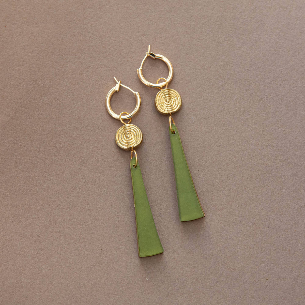 Power Drop Hoop Earrings – Moss Green