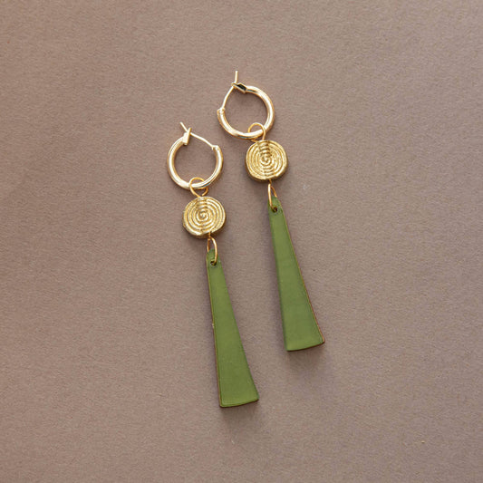 Power Drop Hoop Earrings – Moss Green