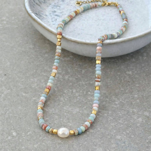 Tarnish Resistant Sea Spray Beaded Necklace | Waterproof Gold Necklace UK
