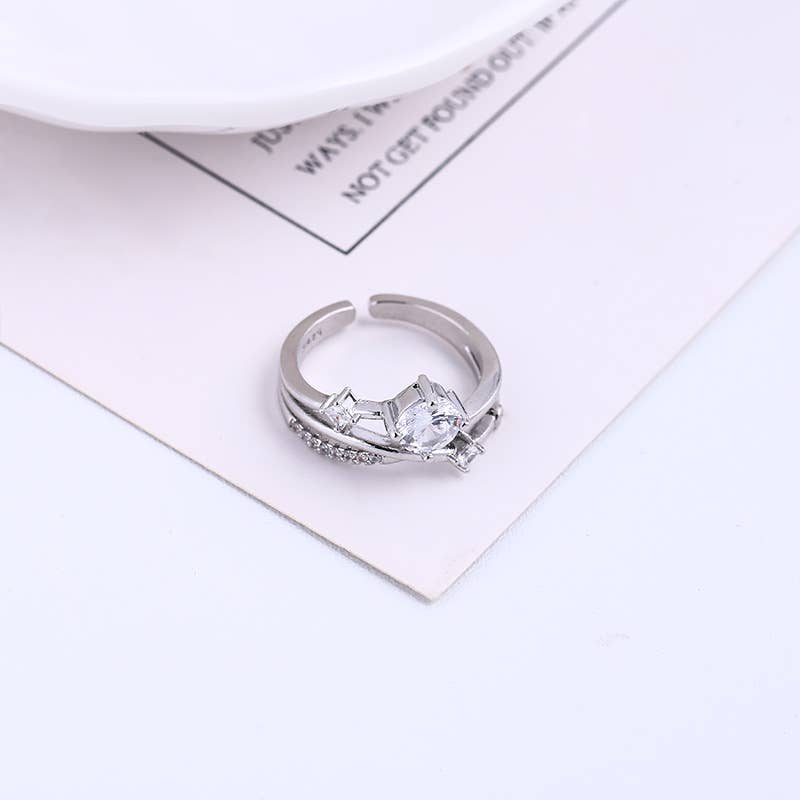Gold Cosmic Crystal Open Ring | Adjustable Sterling Silver Ring